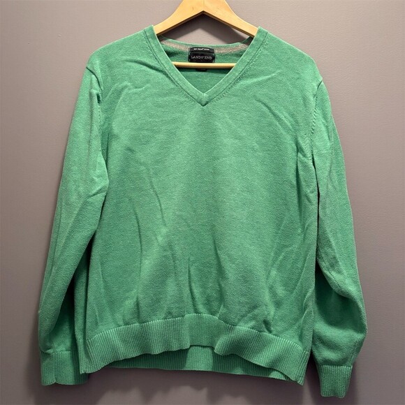 Lands' End Other - Lands’ End Sweater Mens Size L Green V-Neck Pullover Long Sleeve Knit